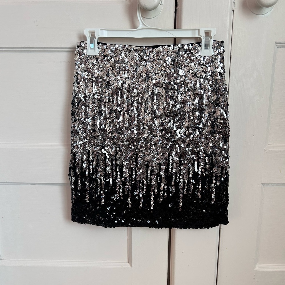 Maner Black and Silver Sequin Party Ombre Mini Skirt | Size L